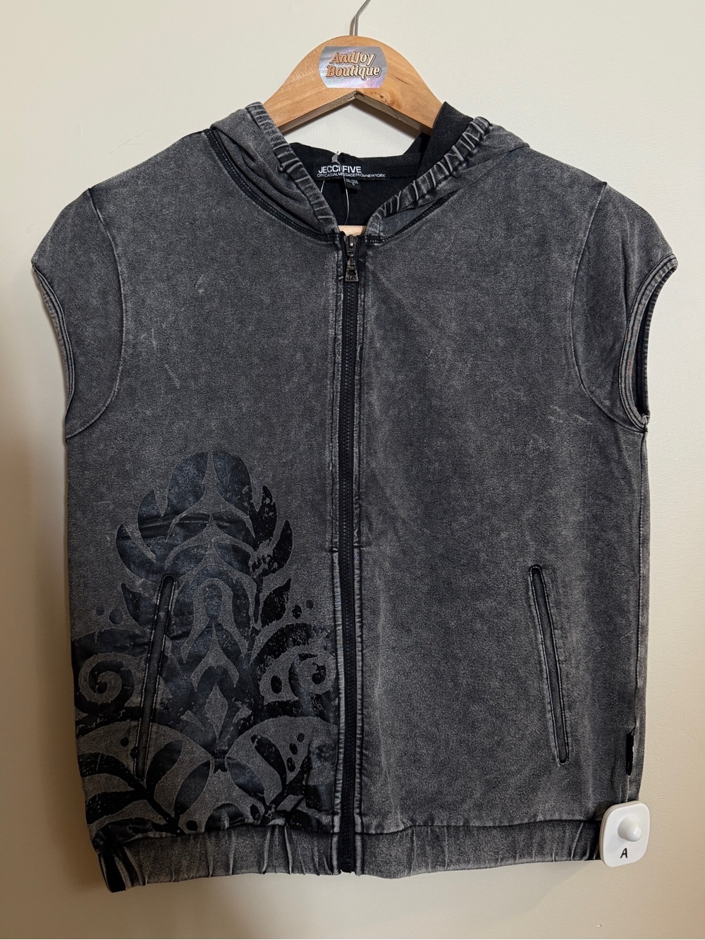 Sleeveless Zip Hoodie Jacket - Charcoal Gray
